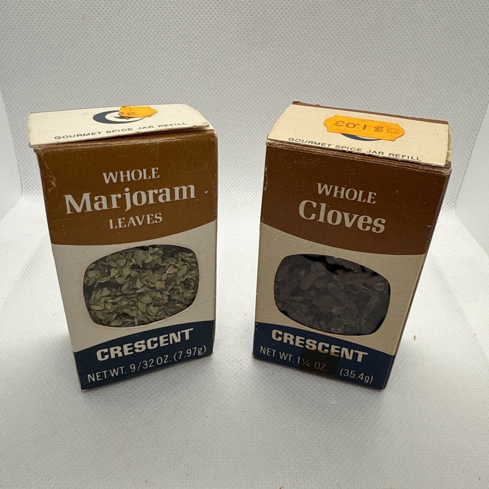 Vintage Crescent Spice‎ Boxes Lot Whole Cloves Marjoram Mid Century